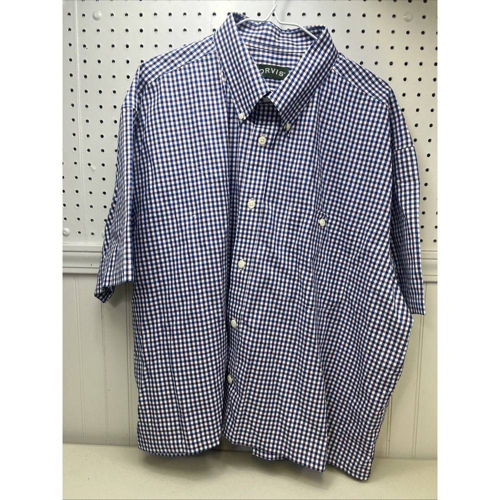 Orvis Blue Red White Checkered Button Down Shirt 2XL
